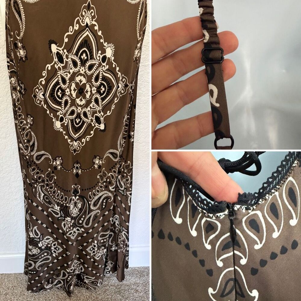 Sandro Bandana Print Slip Maxi Dress Brown | Size 40 / US 8 - Picture 10 of 13